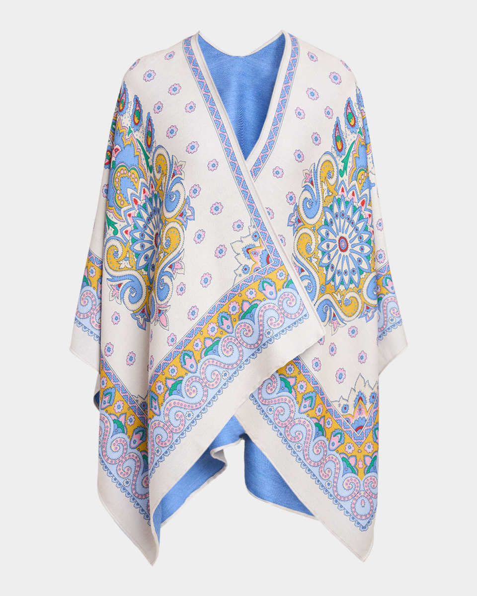 Blue Medallion Wool Reversible Cape